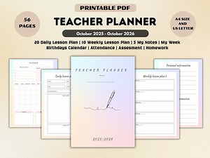 Teacher Planner Printable 2025-2026: Lesson Plans, Academic Organizer (PDF Download) - Etsy Australia