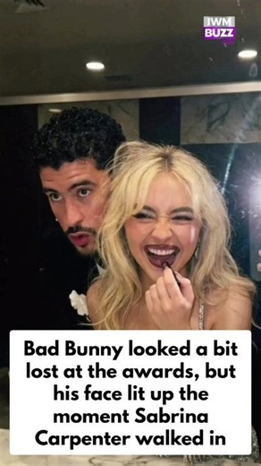 Grammys 2026: Bad Bunny looked a bit lost at the awards, but his face lit up the moment Sabrina Carpenter walked in #badbunny #sabrinacarpenter #hollywood #fashion #Grammys2026 #music #trendingvideo | IWMBuzz