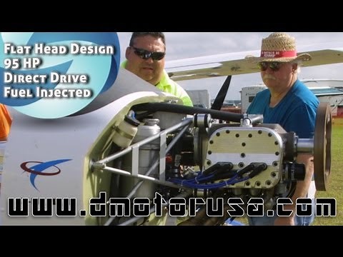 D Motor, D-Motor U.S.A, D Motor 95 HP, flat head, direct drive, liquid cooled aircraft engine.