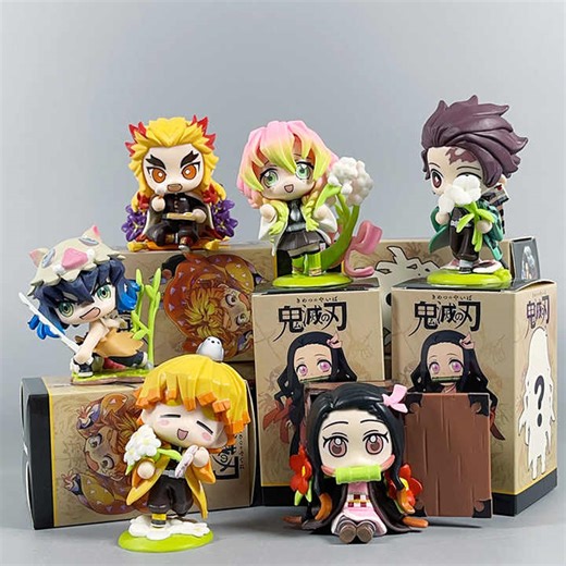 6PCS/SET Demon Slayer Mystery Box Kimetsu No Yaiba Kamado Tanjirou Agatsuma Zenitsu Kamado Nezuko Anime PVC Figure Toy 10cm
