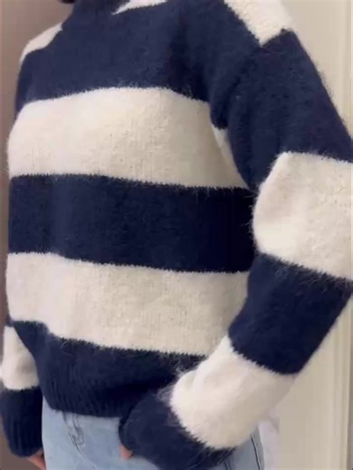 video, Women’s Colorblock Striped Knit Sweater｜Loose Drop-Shoulder Design   Soft Stretchy Fabric｜...