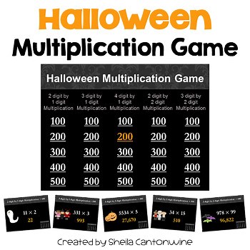 Halloween Math Game for MultiDigit Multiplication Similar to Jeopardy Game