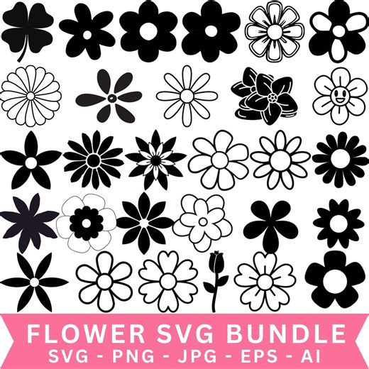Cute Flowers Svg Png Mega Bundle, Flower Svg, Flowers Svg, Flower Designs for Shirts, Flower Cut Files, Vector Files, Cricut, Svg, Png
