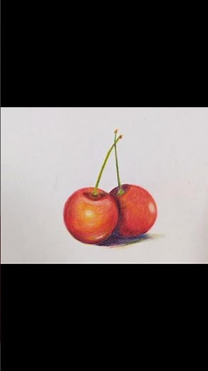【果物】３色の色鉛筆でさくらんぼを描く【赤、青、黄色のみ】#色鉛筆 #色鉛筆画 #アナログ #イラスト #Illust #イラスト動画 #果物 #Cherry #チェリー #さくらんぼ #fruit