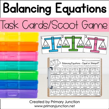 True False Balancing Equations Scoot Game Task Cards Write the Room Solve Equal