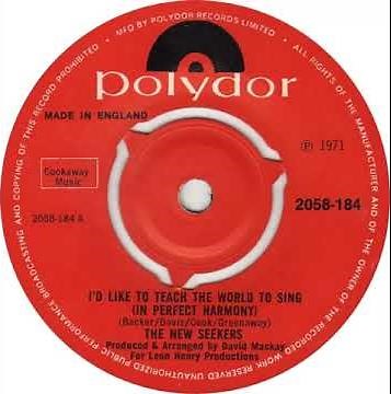 UK New Entry 1971 (221) The New Seekers - I'd Like To Teach The World To Sing (In Perfect Harmony)