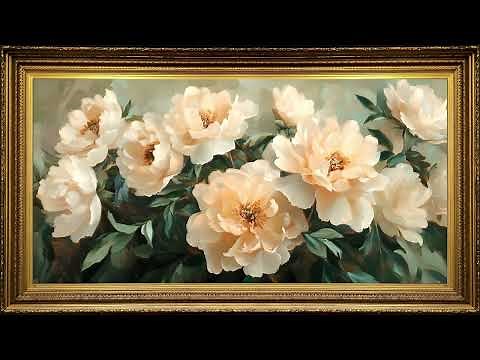Peach Peony Garden, Vintage Oil Painting | Gold Framed TV Art Screensaver 4K