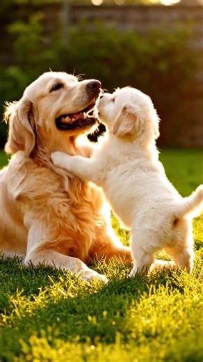 RETRIEVER AND HER PUPPY