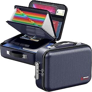 Fireproof Document Box with Lock, Hard Fireproof File Organizer Heat Insulated Fireproof Waterproof Box Portable Home Travel Safe Storage for Important Documents Files Laptop Passports Blue