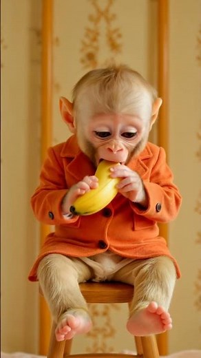 Baby Monkey Eats Banana 🍌 His Reaction Is Everything 😂 #shorts