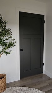 One down... nine to go 🖤 I started painting our interior doors black, and it's even better than I had imagined! Follow along as I work my way down the hallway. Paint color: Iron Ore in satin by @sherwinwilliams H a p p y T h u r s d a y ♡♡ #blackdoor #blackdoors #handmademodernhome #modernhardware #moderndesign #diyhomedecor #diyhomeprojects #diyhacks #asthetic #myhomeview #interior4all #interiordesign #ironore #interior123 #buildergradeupgrade #myhometrend #myhomethismonth | Rachel