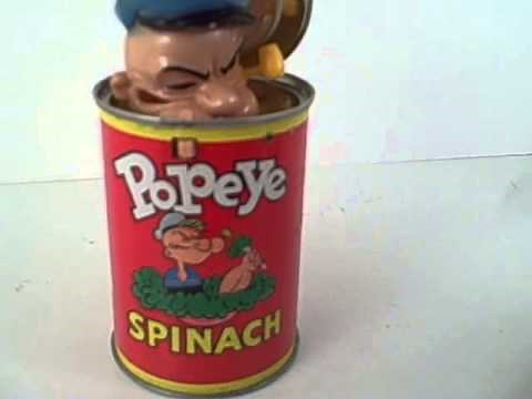 www.CONNECTIBLES.net Popeye Pop-up Sailor Man Spinach Can Mattel 1957 Vintage Toy