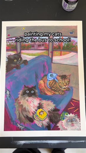 Rebecca Salinas サリナス レベッカ on Instagram: "the boys first day of school 🥹 . . . #cat #school #bus #art #painting #kids #backtoschool"
