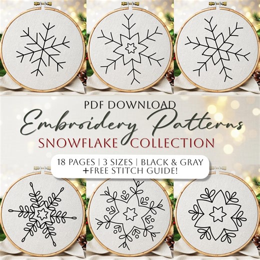 Christmas Snowflake Hand Embroidery Pattern PDF Bundle | Printable Stick and Stitch (instant Download) - Etsy