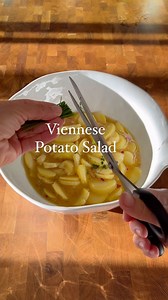 For your Wiener Schnitzel. And with grilling season starting, this salad is a winner. How do you make and like yours? For this salad, you want to use potatoes that don’t fall apart when you boil them. Gold Potatoes work ok in the US, you’ll get best results with Baby Dutch potatoes. … and no mayonnaise in this potato salad! You’ll find this style of potato salad all over Austria in restaurants (Gasthaus) and Heuriger - eateries in the wine regions. It goes with many hot and cold dishes we like �