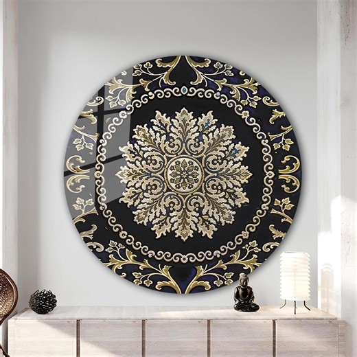 Turkish Tile Tempered Glass Wall Art | Round Ethnic Mandala - Etsy