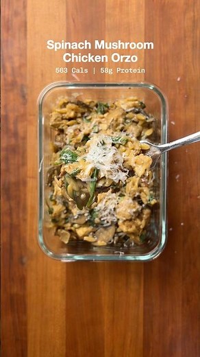Spinach Mushroom Chicken Orzo (563 Cals) #macros #mealprep