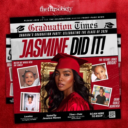 Editable Graduation Invitation, Red Newspaper Gold Class of 2026 Senior Photo Collage, Canva Digital Grad Save the Date, DIY Party Flyer - Etsy