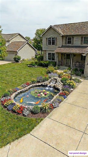 Beautiful Front Yard Koi Pond with Waterfall| Small Garden Oasis Design
