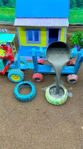 😱🤯 Realistic Mini Construction Pillar Footing Cement Pouring 🧱 | DIY Mini Tractor #YouTubeShorts