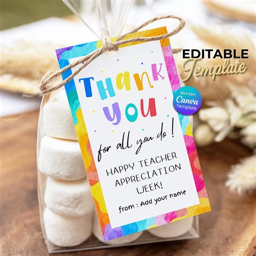 Printable Teacher Appreciation Gift Tag, Thank You for All You Do Tag, Editable Canva Gift Tag Template, Teacher Thank You Tag, Download - Etsy