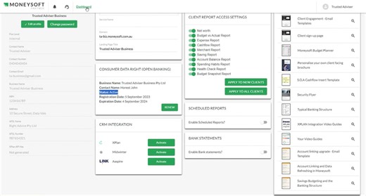 Moneysoft Open Banking - Trusted Adviser Setup