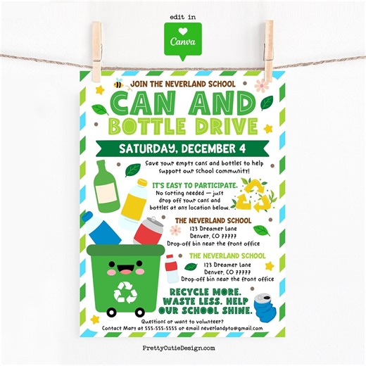 Can and Bottle Drive Flyer Template, School Recycling Poster, Editable Canva Design - Etsy