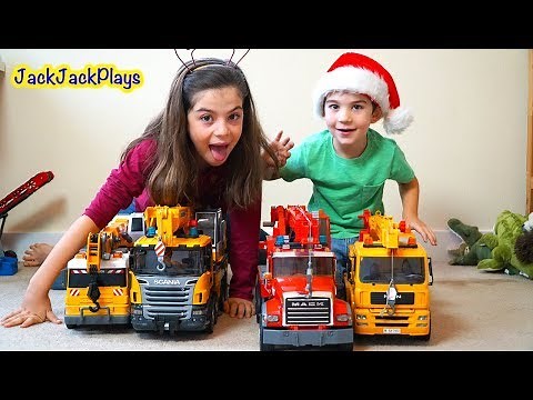Pretend Play Fishing with Crane Trucks! Bruder Toys Holiday Edition | JackJackPlays