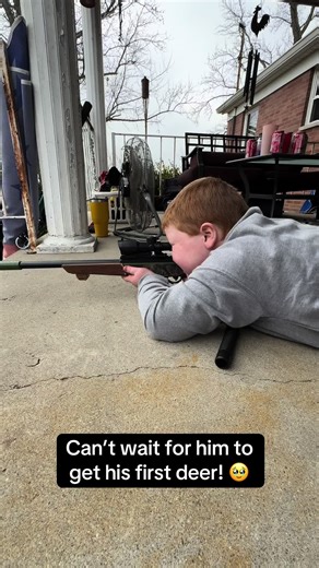 Don’t worry, we taught him not to put his face on the scope. Lol just a toy. #hunting #christmaseve #countryboy #hunter @Realtree Outdoors