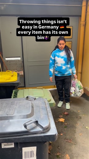 In Germany, you can’t just throw everything together. Paper in blue, plastics in yellow, bio in green, and glass in separate containers #Germany #trashsystem #meme | Viabareilly