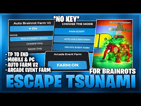 [🎮 ARCADE] Escape Tsunami For Brainrots Script – NO KEY | AUTO FARM | AUTO ARCADE | AUTO OBBY | DUPE
