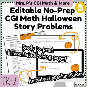 Differentiated No-Prep Halloween CGI Math Story Problem Solving for TK–2