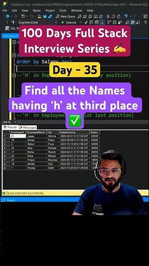 #day35 - How to find all the names which have ‘h’ at third position #coding #sql #sqlserver