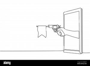 Continuous one line drawing hand holding toy gun pistol with empty flag through mobile phone. Concept of video games, e-sport, entertainment applicati Stock Vector Image & Art - Alamy