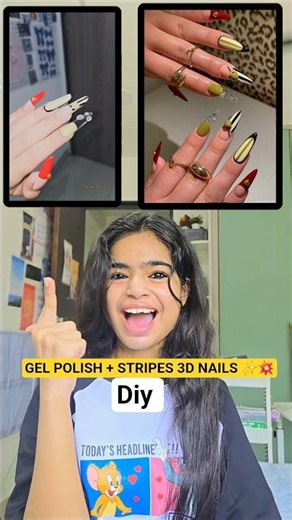 GEL POLISH + STRIPES 3D NAILS 💥 #shorts #minivlog #ashortaday #tranding #vlog #diy #craft #nails