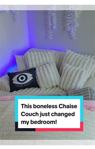 Have you seen the boneless chaise couch? 👀☁️ It fluffs up crazy after 72hrs and I got the blankets to match! #bonelesscouch #chaiselounge #cloudcouch | Tiffany Rose