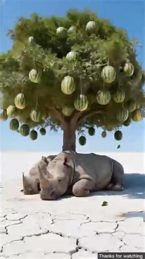 Rhino saves watermelon plants from drying out by watering them 😭 #ai​ #plants​ #save​ #water
