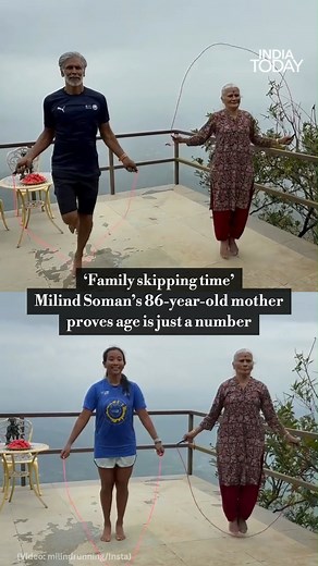 At 86, Milind Soman’s mother inspires with her daily skipping routine, proving that fitness and determination know no age. #ITReel #Fitness #MilindSoman | India Today