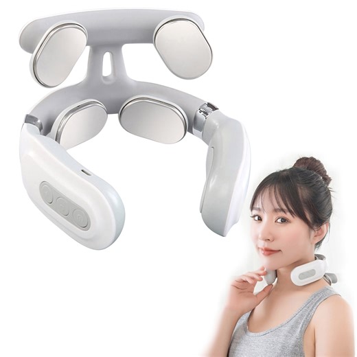 Neck Massager,Neck & Shoulder Massager,Vagus Nerve Stimulator for Neck4-Head Electric Massager,6 Modes & 14 Intensity Levels,Cordless Rechargeable Design,Shoulder Relaxation(White)