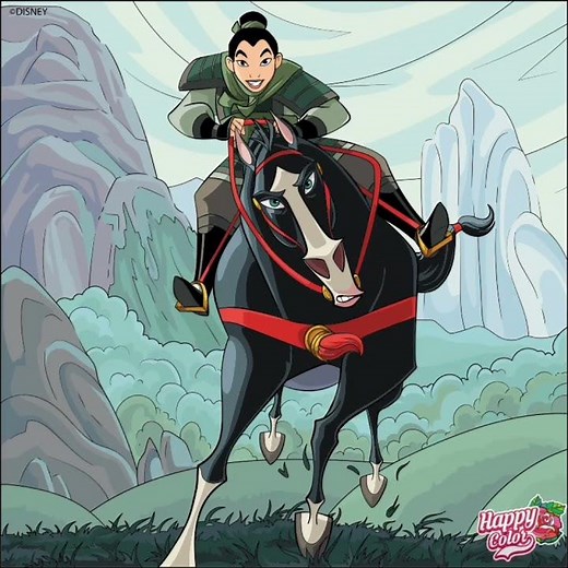 Mulan riding her horse Khan through a mountainous landscape. #shorts #disney #mulan #horse #mountain