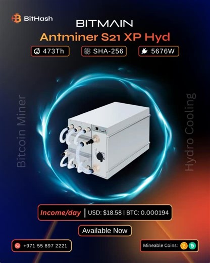 BitHash | 🚀 BitHash proudly introduces enterprise-grade Bitcoin mining power 💧⛏️ Limited Time Offer 🔥 Meet the Bitmain Antminer S21 XP Hyd — a... | Instagram