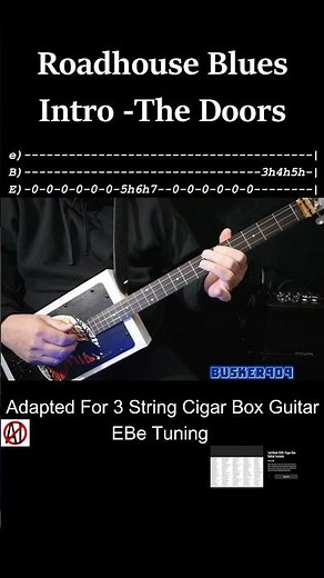 Roadhouse Blues - Intro Riff - The Doors - Easy Cigar Box Guitar Lesson "No Chat" w tab