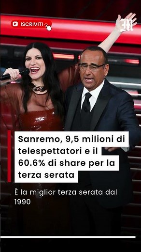 Sanremo, 9,5 milioni di telespettatori e il 60.6% di share per la terza serata