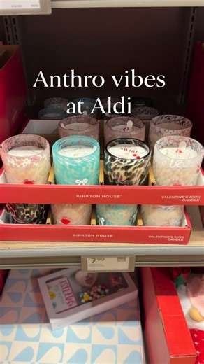 Anne Marie Irey | Affordable Home Decor & Holiday Magic on Instagram: "Anthro Vibes @aldiusa. 1-15-26 💕 These candles are adorable! Perfect for your Galentine! #shopping #aldifinds #newataldi #reels"