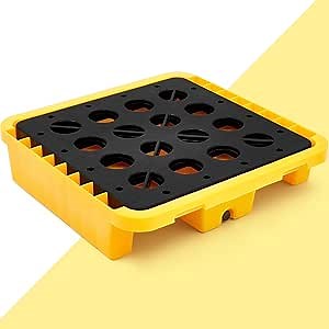 Pinkunn Spill Platform Spill Containment Platform with Grating Stackable Modular Platform with Drain Outlet Modular Platform Pallets Spill Containment Tray(Yellow,28.35x28.35x6.3 Inches)