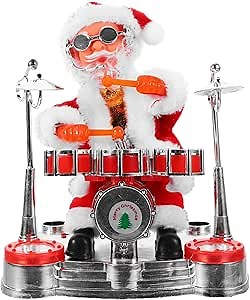 Cabilock Dancing Singing Santa Claus Playing Drum Christmas Electric Dolls Musical Moving Figure Singing English Song Battery Operated Decoration