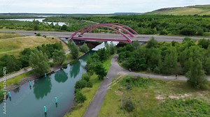 flyover bridge over river at Störmthal Lake in Leipzig, Germany