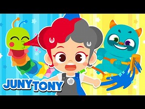 Rainbow Caterpillar vs Color Monster 🌈 | Color Songs & Learning Fun for Kids | JunyTony