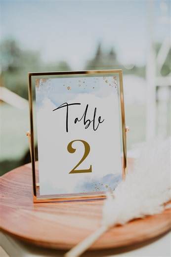 Baptism Blue Gold Table Numbers Template, Light Blue Watercolor Christening, First Communion, B2b - Etsy