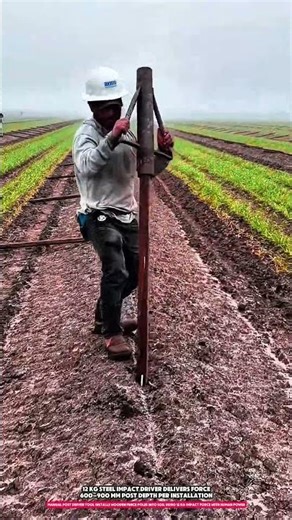 Manual Post Driver Tool Installs Wooden Fence Poles into Soil Using 12 kg Impact Force